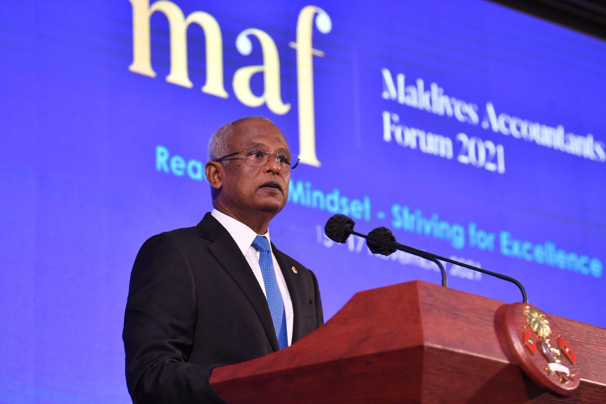 iburahimali's tweet photo. President @ibusolih officially opens Maldives Accountants Forum 2021. The Institute of Chartered Accountants of the Maldives will host the three day event that kicks off at Crossroads and featuring keynotes from several experts. https://t.co/q7eXDVwfHd