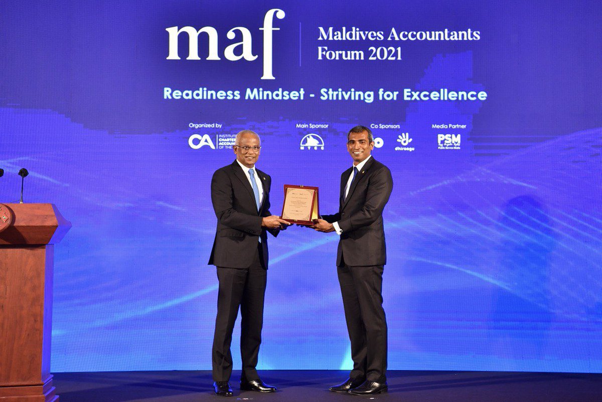 iburahimali's tweet photo. President @ibusolih officially opens Maldives Accountants Forum 2021. The Institute of Chartered Accountants of the Maldives will host the three day event that kicks off at Crossroads and featuring keynotes from several experts. https://t.co/q7eXDVwfHd