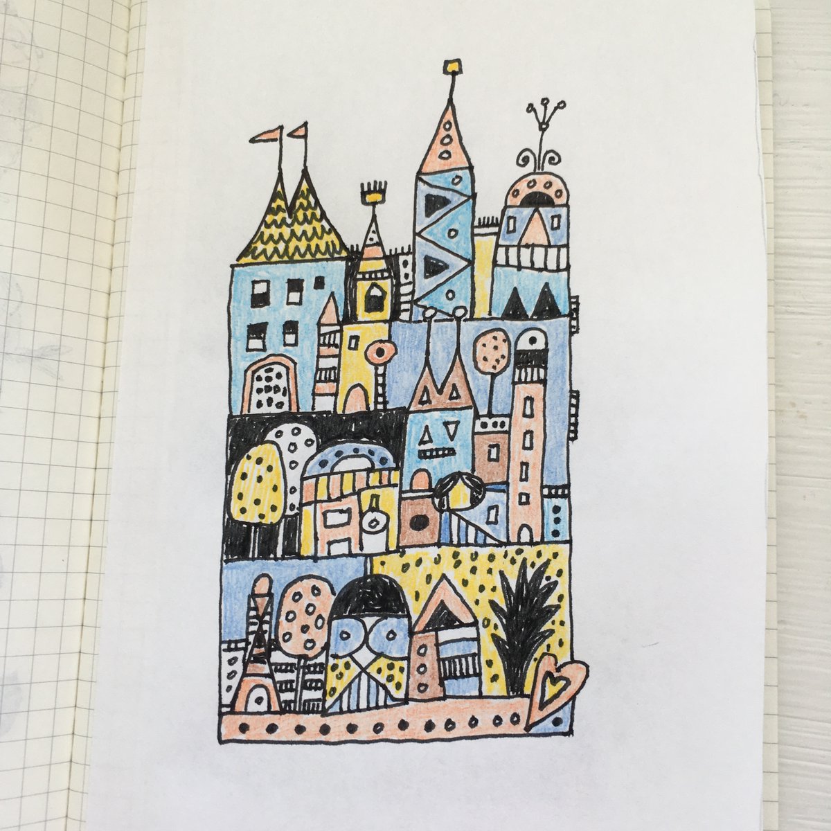 SylvieKant's tweet image. Doodling time!  
#Sketchbook #FromTheDrawingTable #JustForFun #DrawingGame
#FudePen #ColoredPencils #MagicWorld #Whimsical