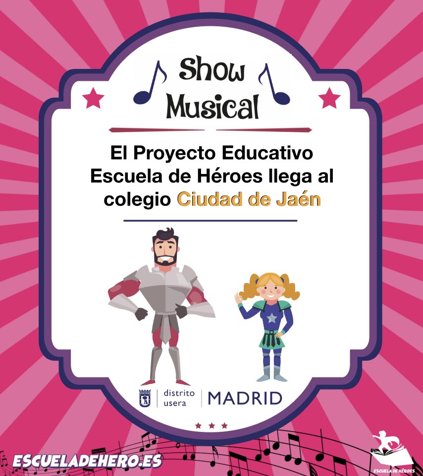 EscueladHeroes's tweet photo. Volvemos a la carga!

Cumpliendo todas las medidas de seguridad, Escuela de Héroes aterriza en el colegio Ciudad de Jaén.
Entre los días 26 de noviembre y 3 de diciembre todos los alumnos del centro disfrutarán de nuestro espectáculo. 
#EscueladeHéroes 
#claustrovirtual https://t.co/9wt28IURDo