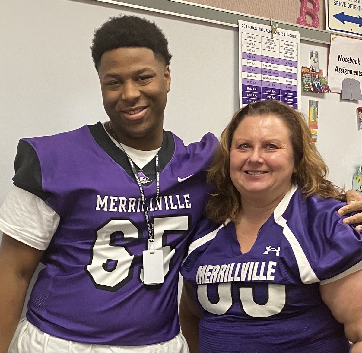 Want to thank my favorite teacher for wearing my jersey last Friday <a href="/mhspiratefball/">MerrillvilleFootball</a>