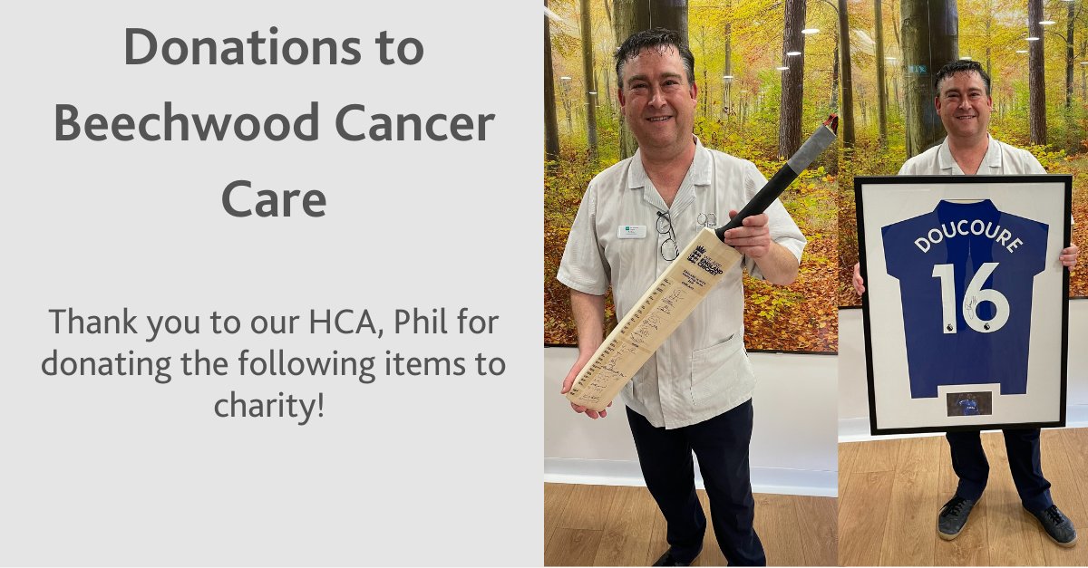 From everyone here at #BMIAlexandraHospital, we would like to say a massive thank you to our HCA, Phil for his donations to <a href="/Beechwoodccc/">Beechwood Cancer Care</a>  🤩

Two donations are:

⭕ A Cricket bat signed by players from England and Pakistan teams
⭕ A signed and authenticated Everton shirt