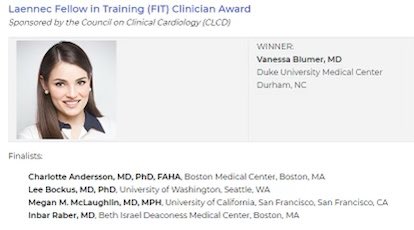 Cannot be more proud of my colleague and friend @vbluml for winning the Laennec FIT award among stiff competition. Amazing clinician, patient advocate and researcher! @DCRINews @DCRIfellows @DukeHeartCenter #AHA21