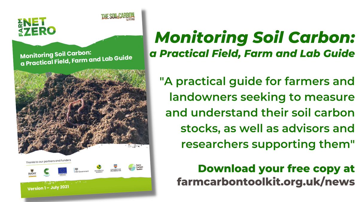 A new #soil guide is available for farmers (+ landowners, advisors, etc.) who want to measure/understand their #SoilCarbon stocks! Written w/ @DuchyCollege, @PlymUni, @Rothamsted and funded by the #FarmNetZero project. Download your free copy👉farmcarbontoolkit.org.uk/2021/11/11/new… #soilhealth