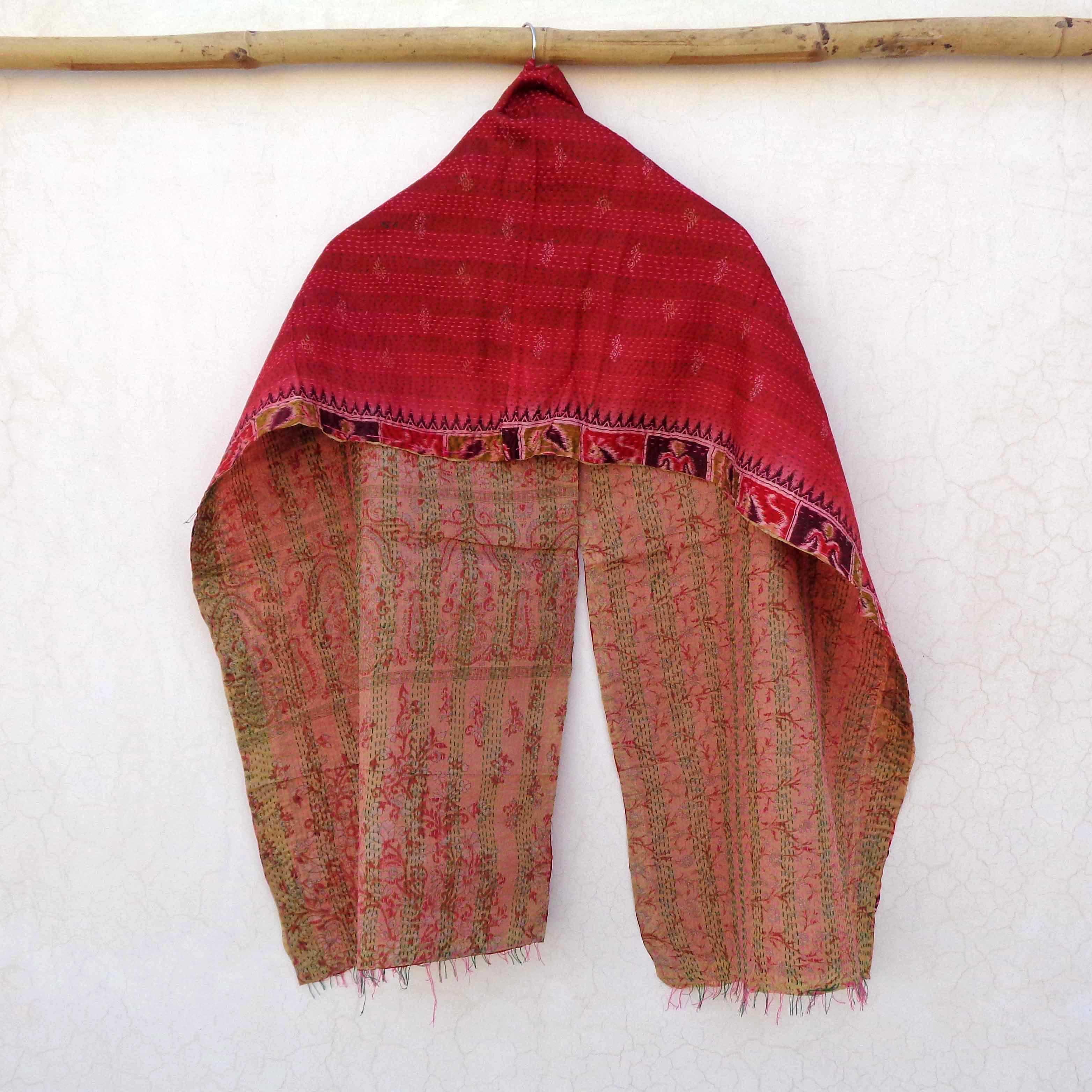 Silk Scarf Neck Wrap Stole veil Kantha Embroidered Scarf Veil Boho Scarves KS87