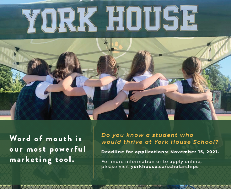 YHS has several full &amp; partial scholarships for new students in 2022-23. The application deadline for all YHS scholarships, including the Maria Iuon Scholarship for current families with students entering grades 8, 9, or 10, is today (Nov 15). yorkhouse.ca/scholarships #myYHS