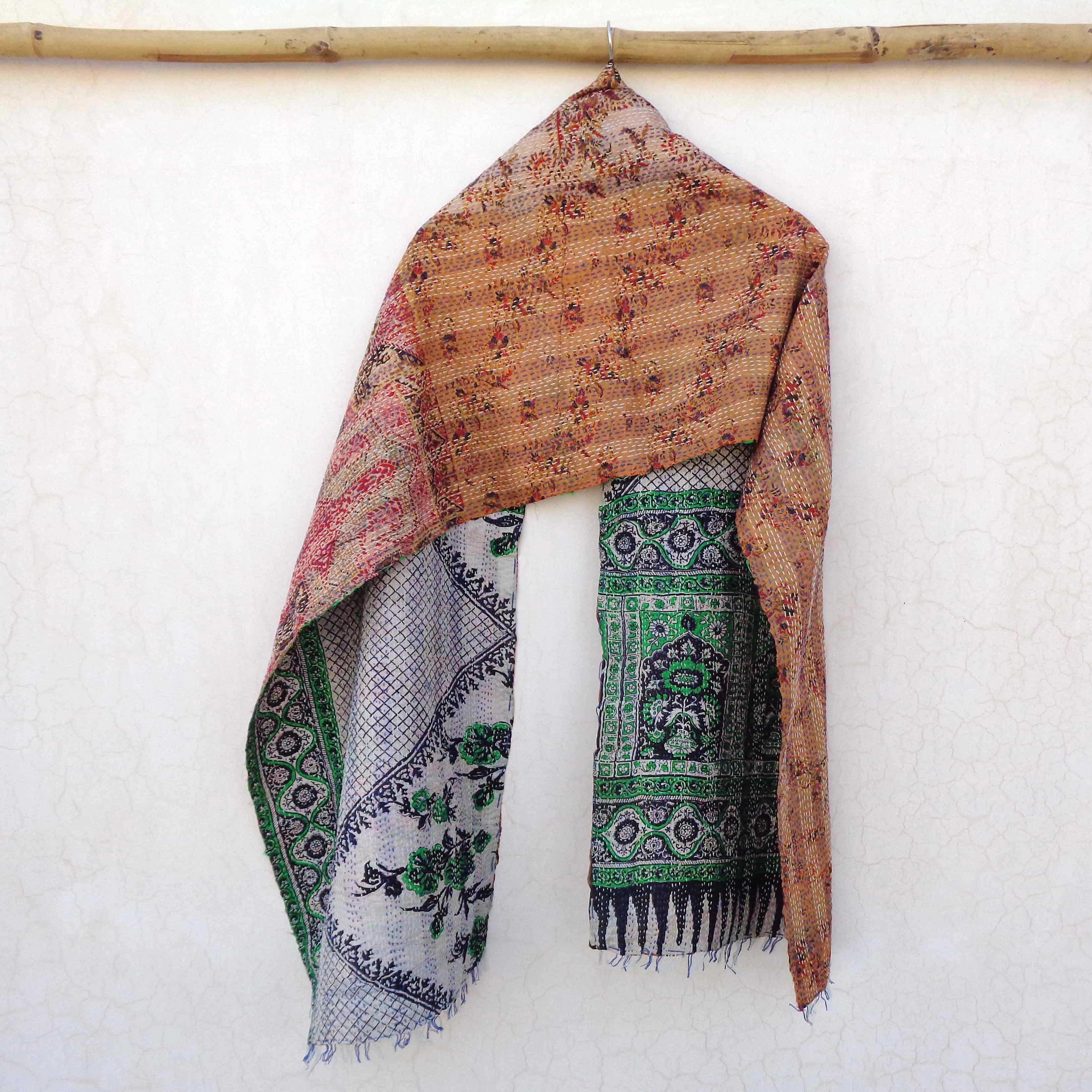 Silk Kantha Scarf Neck Wrap Stole veil Hijab Scarves Reversible Sew Long  KS92