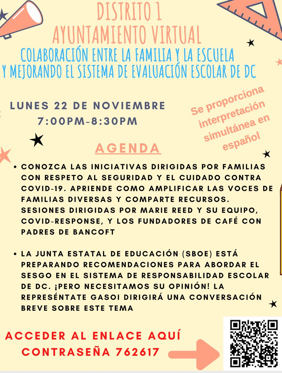 ¡Atención, Distrito 1! Únase al próximo Ayuntamiento virtual de W1, 22/11, 7-8: 30pm: ¡vea la agenda a continuación! No es necesario registrarse. Solo unete. ¡Espero verte allí! bit.ly/3FgSIQu Contraseña: 762617