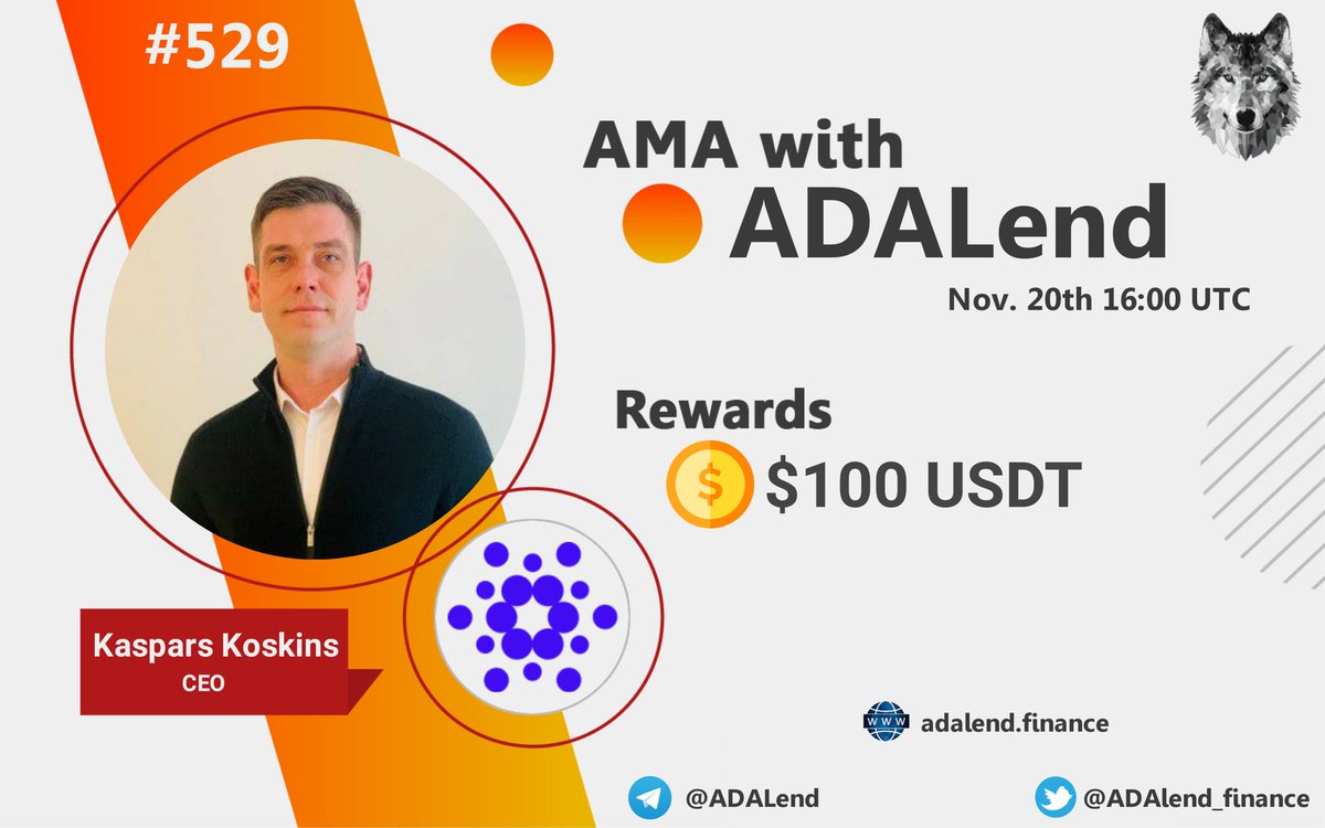 CryptoTitans1's tweet photo. 🖤AMA Series with ADALend

🎁Prize: $100 USDT
📆Date: Nov. 20th 16:00 UTC , 2021
🏨Venue: https://t.co/p9cKLy8V2y

Rules :
- https://t.co/7Bwr4hAX0s

 Follow 
@CryptoTitans1 
  &amp;
@ADAlend_finance

2. Like Retweet &amp; Comment Your Questions (3 Questions Max) Tag 3 friends. https://t.co/1Bx4YyjW1V