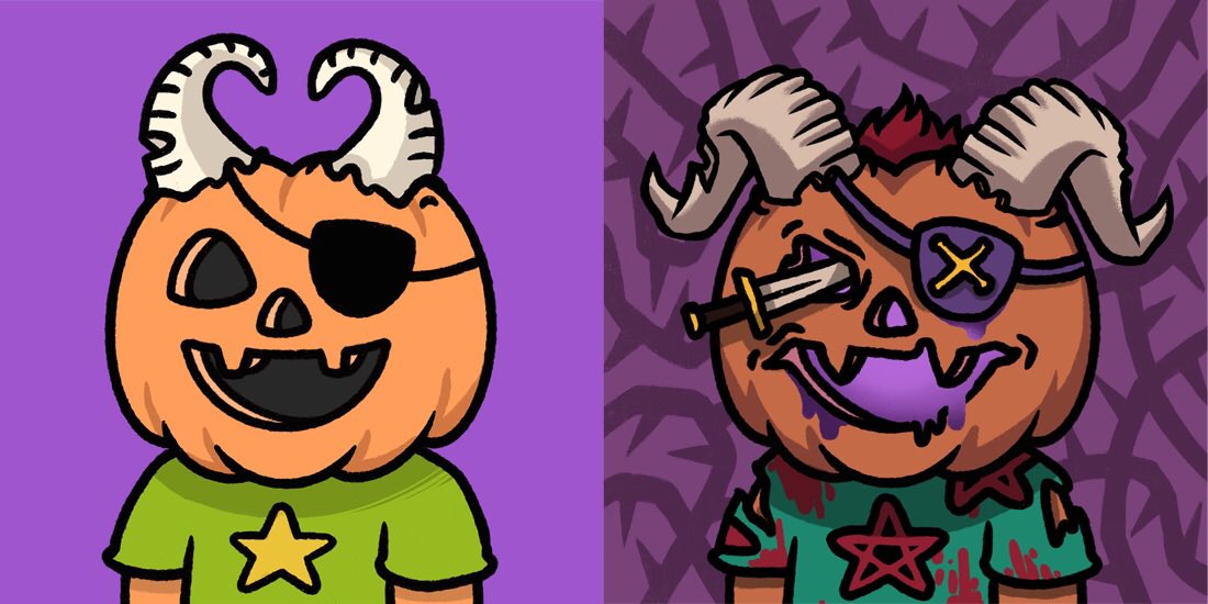 sk0mey's tweet photo. @Kwebbelkop Checkout @Pumpkinheads_ if you get a chance , hold and earn $seed token to be able to mint a nightmare pumpkin , $seed token will also be used to mint future collections and other items in the for the pumpkinheads universe here’s a sneak peek of one of the nightmares you can get! https://t.co/CAgZuNqAkz