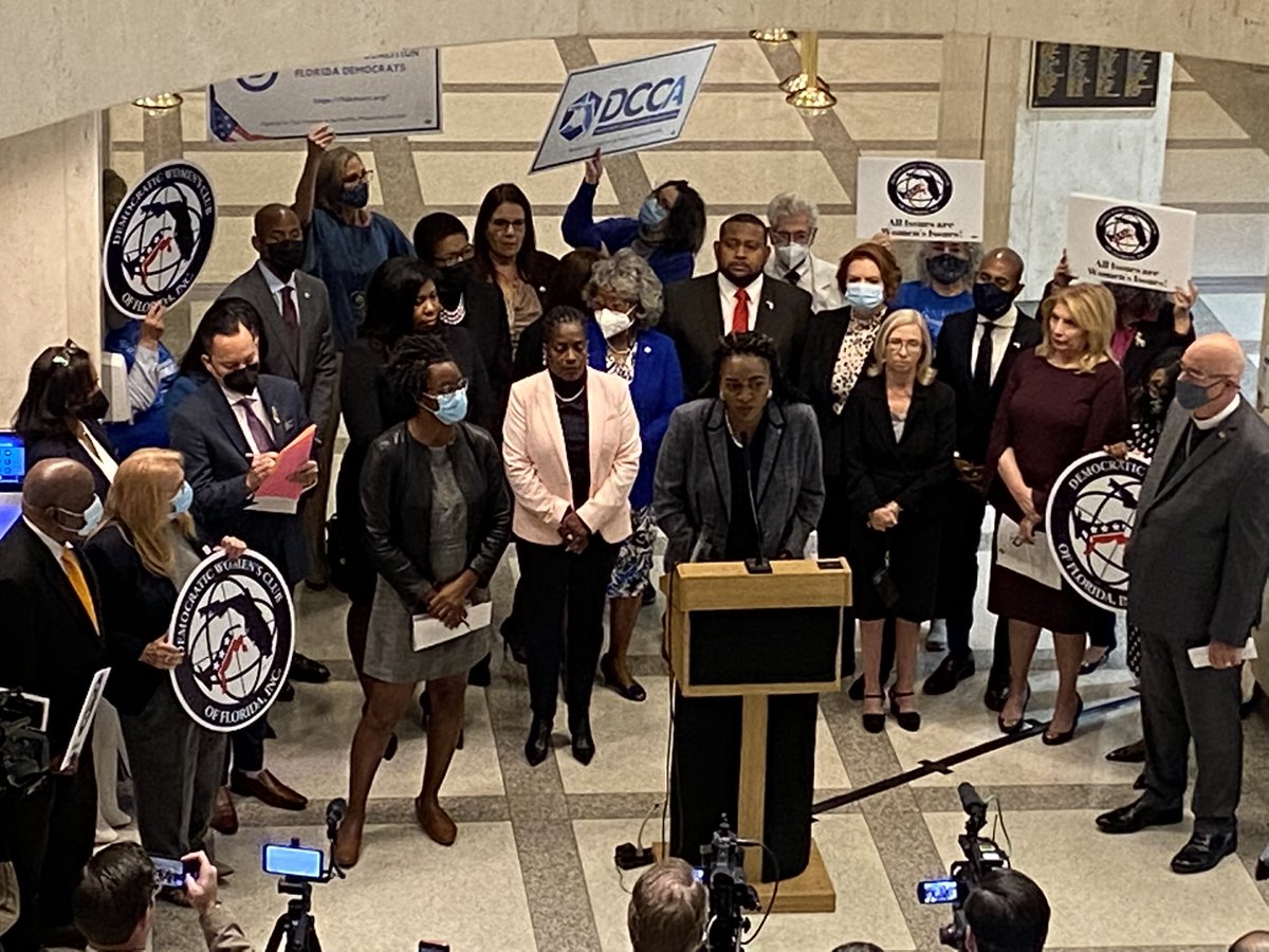 SenJanetCruz's tweet photo. Proud to stand with my @FLHouseDems colleagues, the @DWCFL, and the @FLAFLCIO in opposition to Gov. DeSantis’ ridiculous special session. #FightingforFlorida https://t.co/FaSkm3N0sx