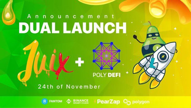 ThanosGemHunter's tweet photo. ☸️ First #IFO launch for @PolyDeFi🚀
They are teaming up with @pearzap🍐⚡️ to dual launch their new DEX token: $JUIX 🚀
The IFO will both be listed on the #PearZap Dapp and #POLYDeFi Dapp
On the 📅: 24th of November
Get to know more about $JUIX here⤵️
https://t.co/cd3QqABnxE https://t.co/jjYnMX7B7j