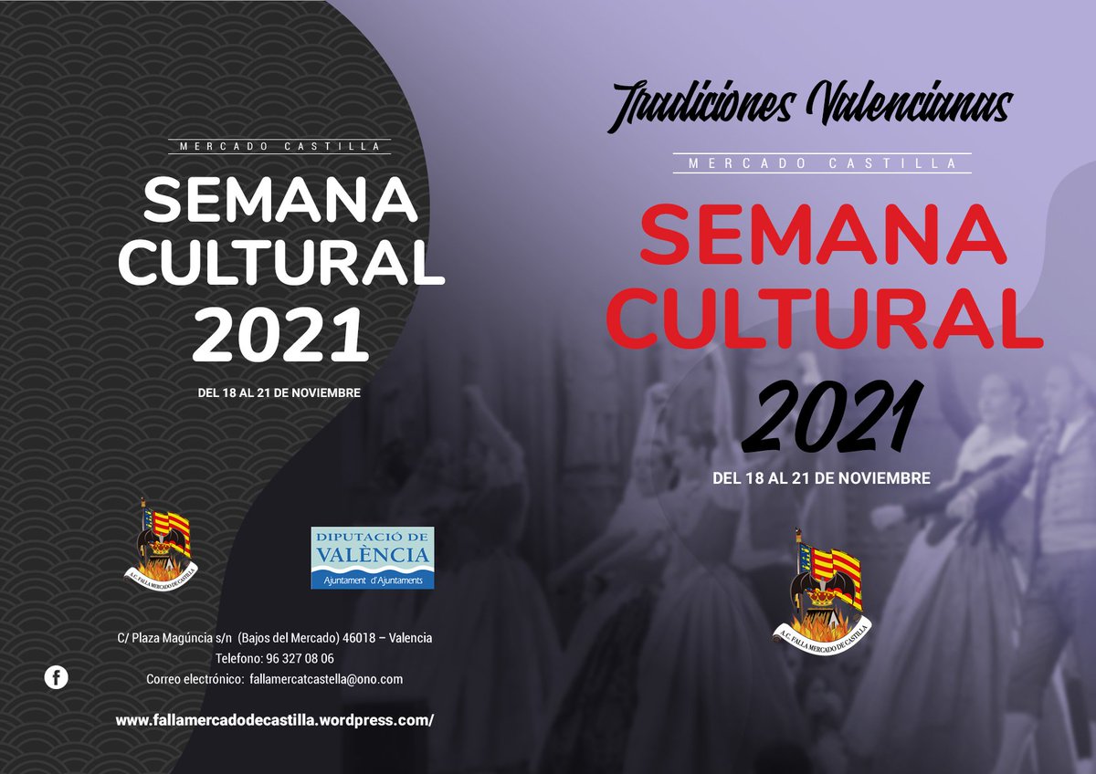FallaMCastilla's tweet photo. Esta semana, entre los días 18 y 21 de noviembre, nuestra falla celebrará la semana cultural, que lleva por tema "Tradiciones valencianas".

Con actividades, comidas, cenas y premios que os están esperando.

¡Aquí tenéis el programa para que os vayáis organizando! ¡Tomad nota! 📝 https://t.co/j3ZTb26PWn