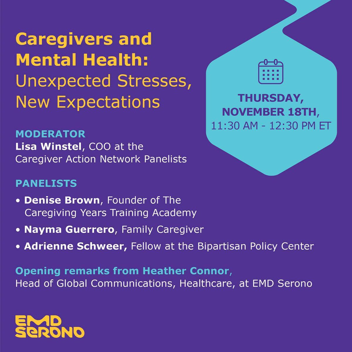 Please join us on Thurs., Nov. 18, at 11:30 a.m. ET. I’m grateful for the opportunity to join the panel to share my caregiving experiences during this event.

Looking forward to seeing you then!

We'll air live on LinkedIn: linkedin.com/video/event/ur…