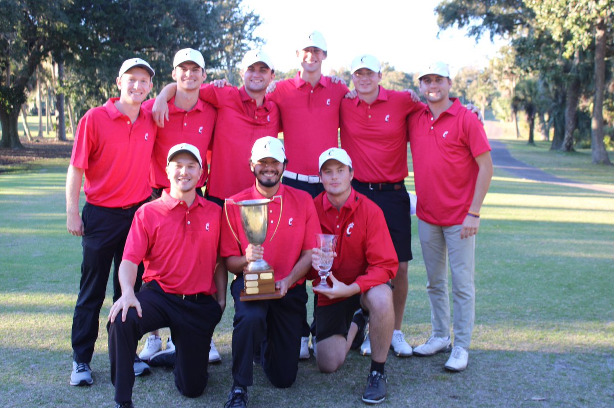ucclubgolfteam's tweet photo. NATIONAL CHAMPIONS! Thanks to the @NCCGA and @PalmettoDunesSC for a great weekend! Congratulations to individuals Josh Eiser (71-76) and  @justinhorn72 (73-76) for placing individually as well! @CStykemain @justinhorn72 @zach_wengerter @acdrummond @NeilAugustine1 @liam__millen https://t.co/zReafYxDLB