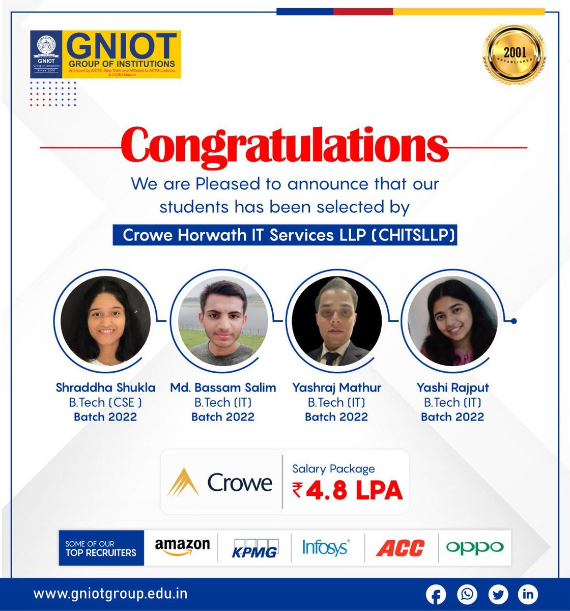 GNIOTCollege's tweet photo. We are happy to announce that our one student from https://t.co/0PPmfhSzeE. (2022 Batch) got selected in Crowe Horwath #CroweGlobal #GNIOT #GNIOTCollege #RecentPlacement #Placement #CampusPlacement #GNIOTGreaterNoida #GreaterNoida #Institute https://t.co/eLS7SmO4jZ