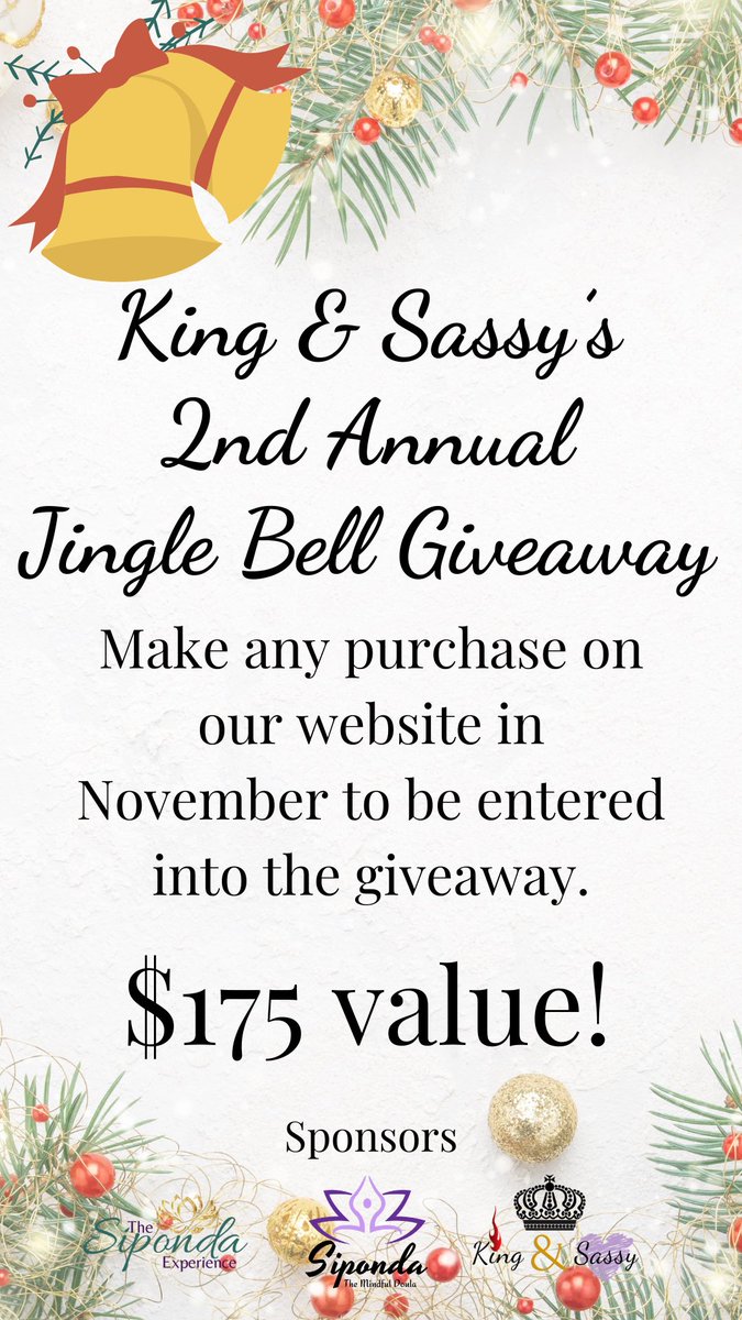 kingandsassy's tweet photo. Our Jingle Bell Giveaway is in full swing! Don’t miss out! #artisan #handmade #giveaway #jinglebell #Bathandbodyproducts #handcrafted #scentedcandles #handmadesoap #naturalproducts #BlackOwnedBusinesses #blackbusinessowner https://t.co/8DQKaXYouU