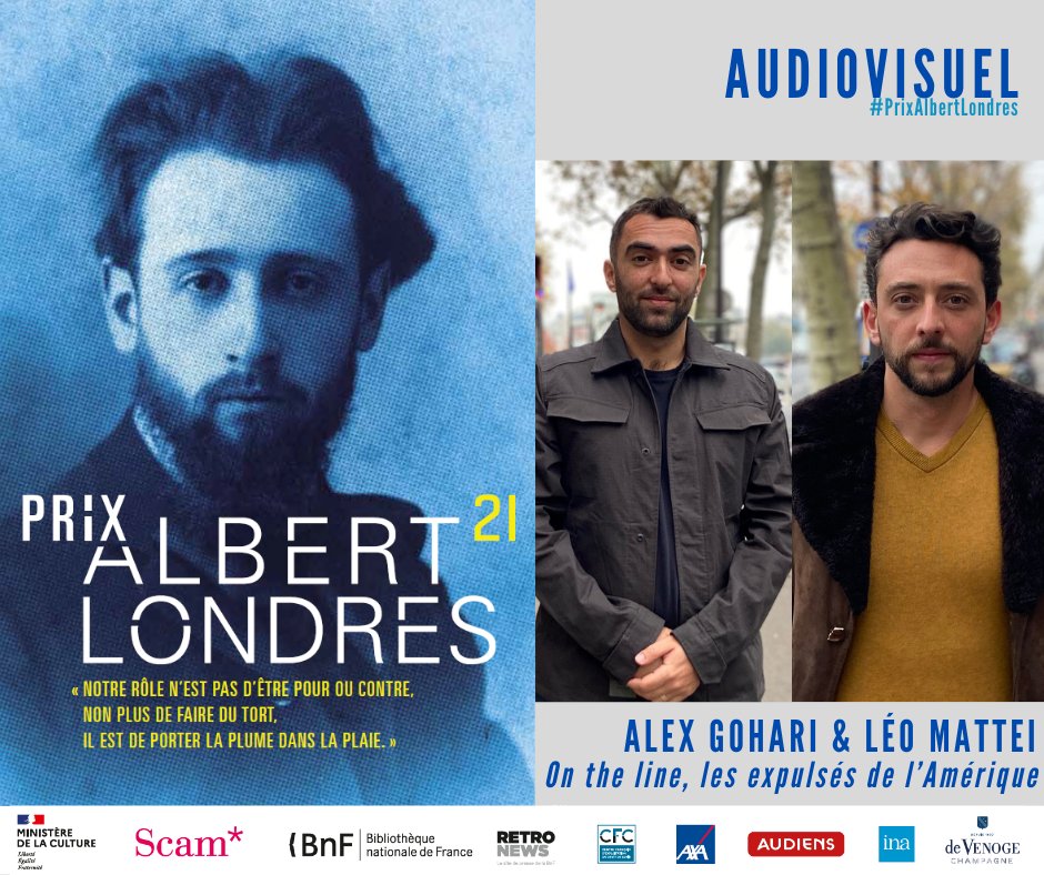 albert_londres's tweet image. Le Prix Albert Londres Audiovisuel 2021 est attribué à Alex Gohari et Leo Mattei pour "On the line, les expulsés de l’Amérique" (@France2tv @publicsenat @PublicsenatPro)

👏 Bravo à tous les deux @AlexGohari et Léo ! #PrixAlbertLondres @laBnF