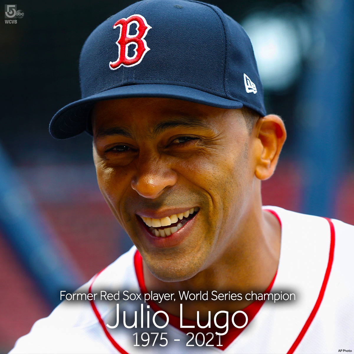 WCVB's tweet photo. Our hearts go out to the family and friends of former #Boston Red Sox player Julio Lugo, who died today at the age of 45. 💔 The member of the 2007 World Series championship team was set to celebrate his 46th birthday tomorrow. #RIP #MLB https://t.co/hWWK73mXXp