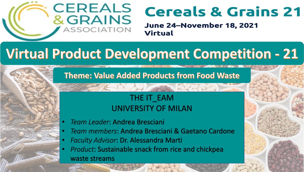 CerealsGrainsSA's tweet photo. Hello everyone!
Introducing you "THE IT_EAM" by University of Milan for the Product Development Competition-21. https://t.co/SSYHsoEZVs