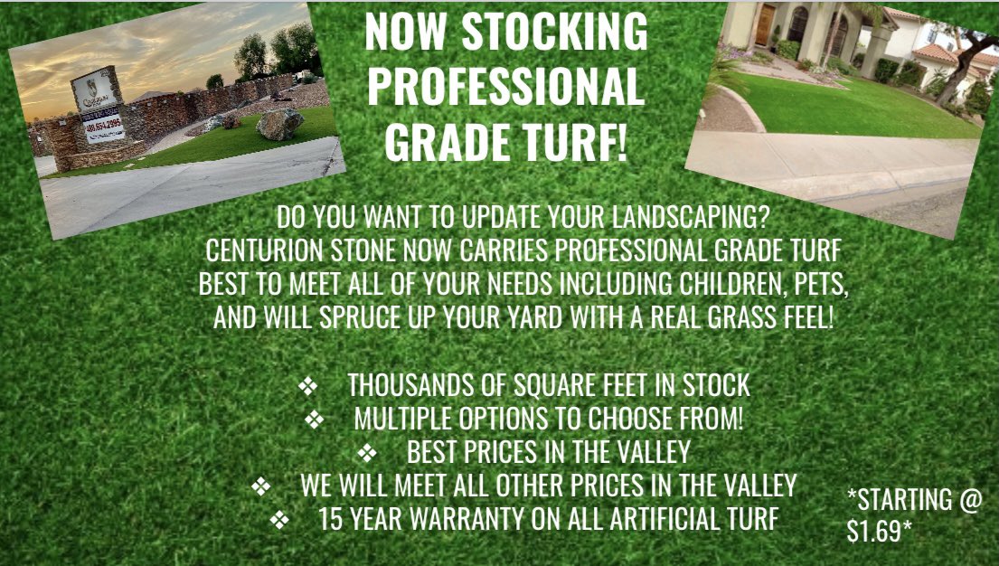 We are now stocking professional grade artificial grass! It is a great way to spruce up your yard. Come on down prices are starting at $1.69! 🌱🍃🤩

#grass #artificialturf #centurionstone #familyowned #new