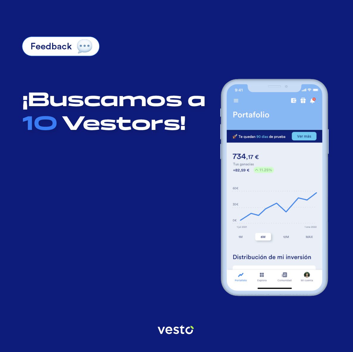 vesto_app's tweet photo. ¡Te estamos buscando! 🔎

Si aún no has probado la #app y te gustaría darnos feedback sobre ella, comenta este tweet y te contamos más. 😝

Ya nos queda nada… 👀 #Vesto #InvestTogehther💙 #Primicia https://t.co/E3hsF5Wrnj