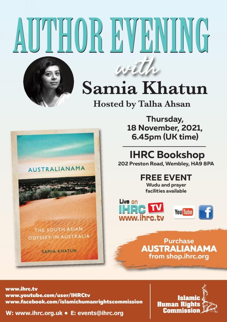 📌Our host will chair an Author Evening with Samia Khatun (<a href="/SamiaKhatun/">Samia Khatun</a>) about her book #Australianama for our sponsor <a href="/ihrcbookshop/">IHRC Bookshop & Gallery</a> on Thursday 18th November 6.45pm (GMT). You can view online too. 

Contact organisers for further details. 
ihrc.org.uk/activities/eve…