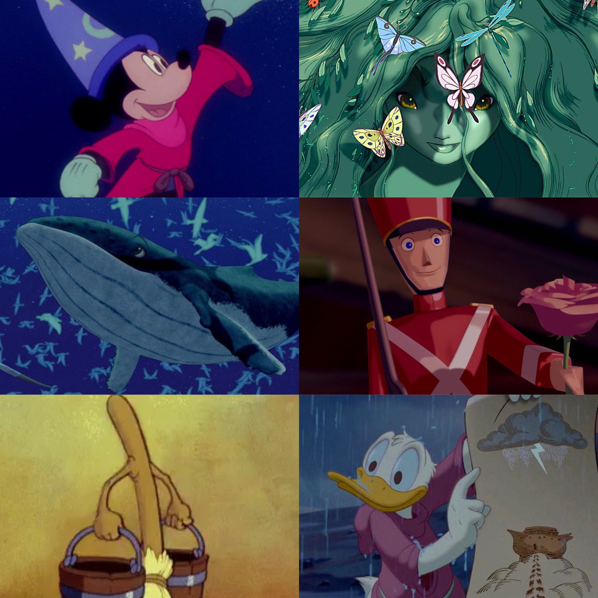 38. FANTASIA 2000 (1999) - Mickey Mouse - 7:25 (9.51%) - Spring sprite -  5:45 (7.72%) - Whale calf - 5:34 (7.47%) - Tin soldier - 4:28 (6.22%) -  Broomstick - 3:27 (4.63%) - Donald Duck - 3:23 (4.54%), image size:1200x1200