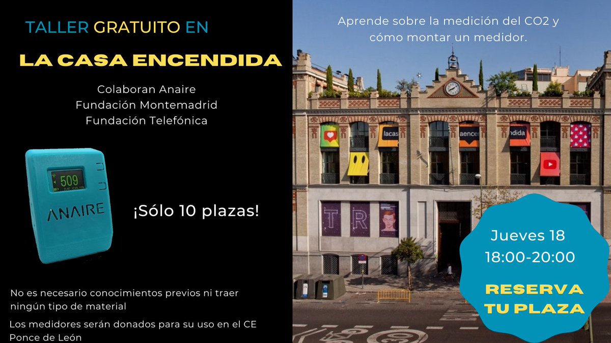 ⚠️Este jueves 18🗓️impartimos TALLER GRATUITO  en <a href="/LaCasaEncendida/">La Casa Encendida</a>. Con la colaboración de <a href="/FMontemadrid/">Fundación Montemadrid</a> y <a href="/fundacionTef/">Fundación Telefónica</a>. 📢📢📢¡Sólo 10 plazas! Reserva la tuya en voluntarios.telefonica.com/es/actividades…