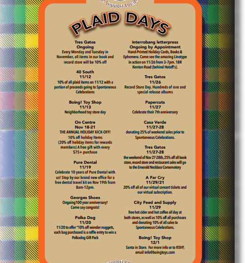 JPLocalFirst's tweet photo. #JamaicaPlain #PlaidDays r here!  #ShopIndieLocal Local biz could use your support so do yourself and your community a favor  #ShopIndie early for the holidays! @papercutsjp on 11/27
will celebrate their 7th anniversary! Stop by and say hi! https://t.co/QMykBFEpJf