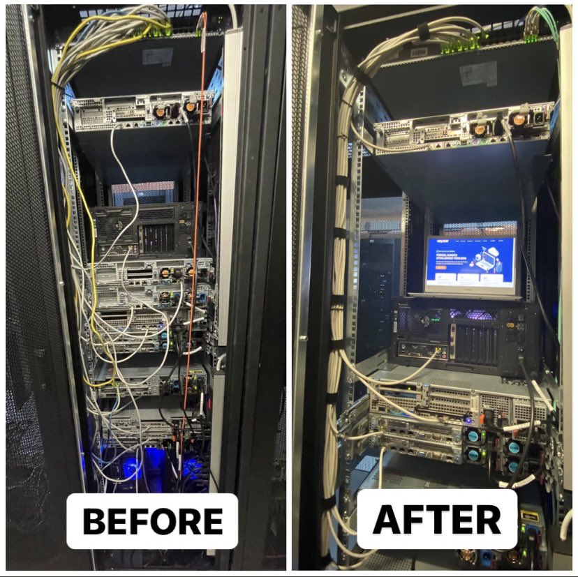 kayizerhosting's tweet photo. Network tarafında işlemlerimizin tamamlanmasını bekler iken bir yandan da kabinimizi düzenledik. Çift taraflı çalışarak ortaya güzel bir çalışma çıkaran teknik ekibimize teşekkürler. https://t.co/fcOE51d79C