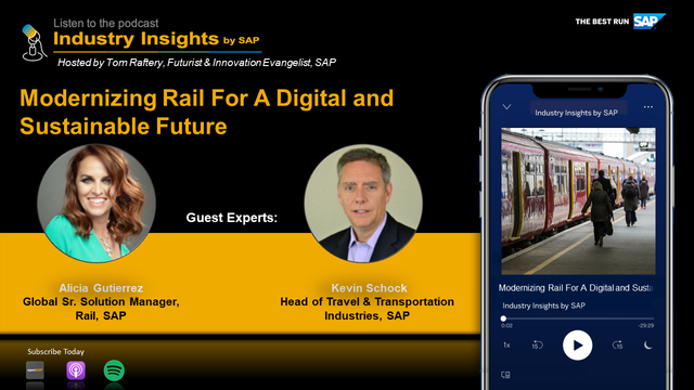 With 2021 as the #EUYearofRail, companies are looking to provide sustainable, smart, and safe travel. Learn how digitized infrastructure, data &amp; business networks are the best way forward on #IndustryInsightsbySAP Podcast hosted by <a href="/TomRaftery/">Tom Raftery</a> bit.ly/3nfPExY