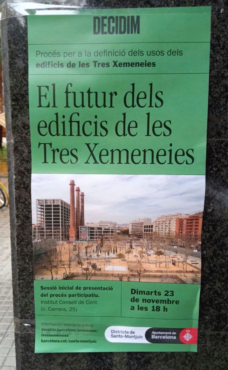 Hi ha moltes formes de desgastar l'organització veïnal. Una d'elles són els magnífics plans participatius que no van enlloc o que fan propaganda de quelcom que no serà

Mirin, el veïnat ja es va unir i reunir per planificar i reclamar usos d'aquest espai ➡️les3xemeneies.cat