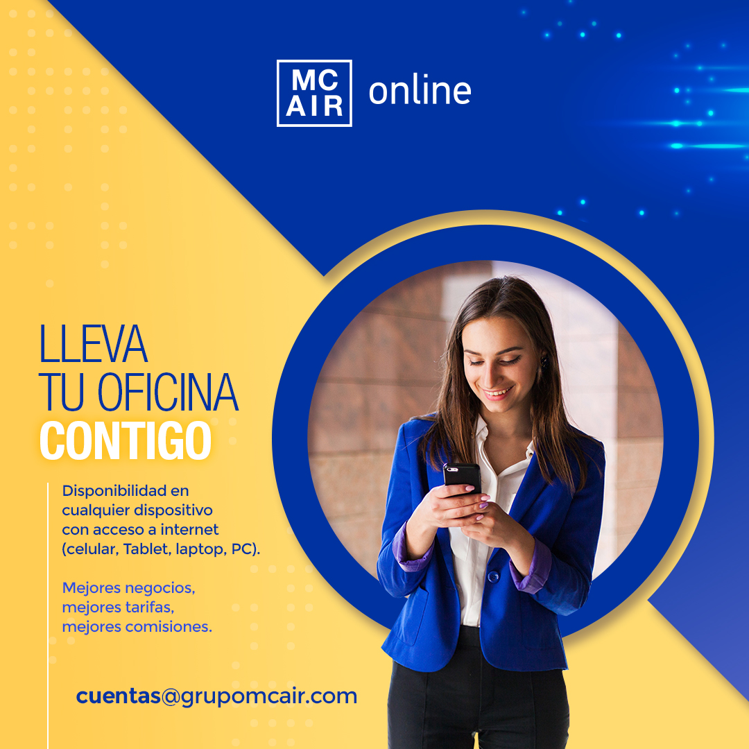ToursMC's tweet photo. Nada como contar con una oficina en tus manos, llevarla a todas partes y poder gestionar y mantenerte actualizado de cualquier cambio o novedad.
MC Air Online está disponible para esos casos.
¿Necesitas agilizar procesos?

📩Contáctanos cuentas@grupomcair.com https://t.co/sM1B9fYT9r