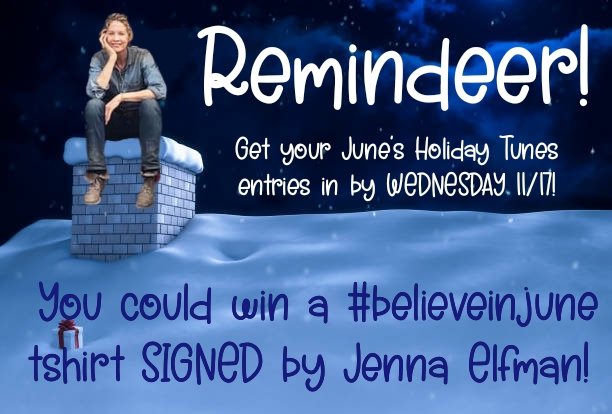 BlazyGardener's tweet photo. TWO DAYS LEFT! Get your June's Holiday Tunes entries in to @BlazyGardener by Wednesday 11/17 at midnight EST for your chance to win a beautiful #believeinjune tshirt (design by @underthefeather) signed by the AMAZING @JennaElfman herself! Join in the holiday fun!! #FearTWD https://t.co/iajazgbcET