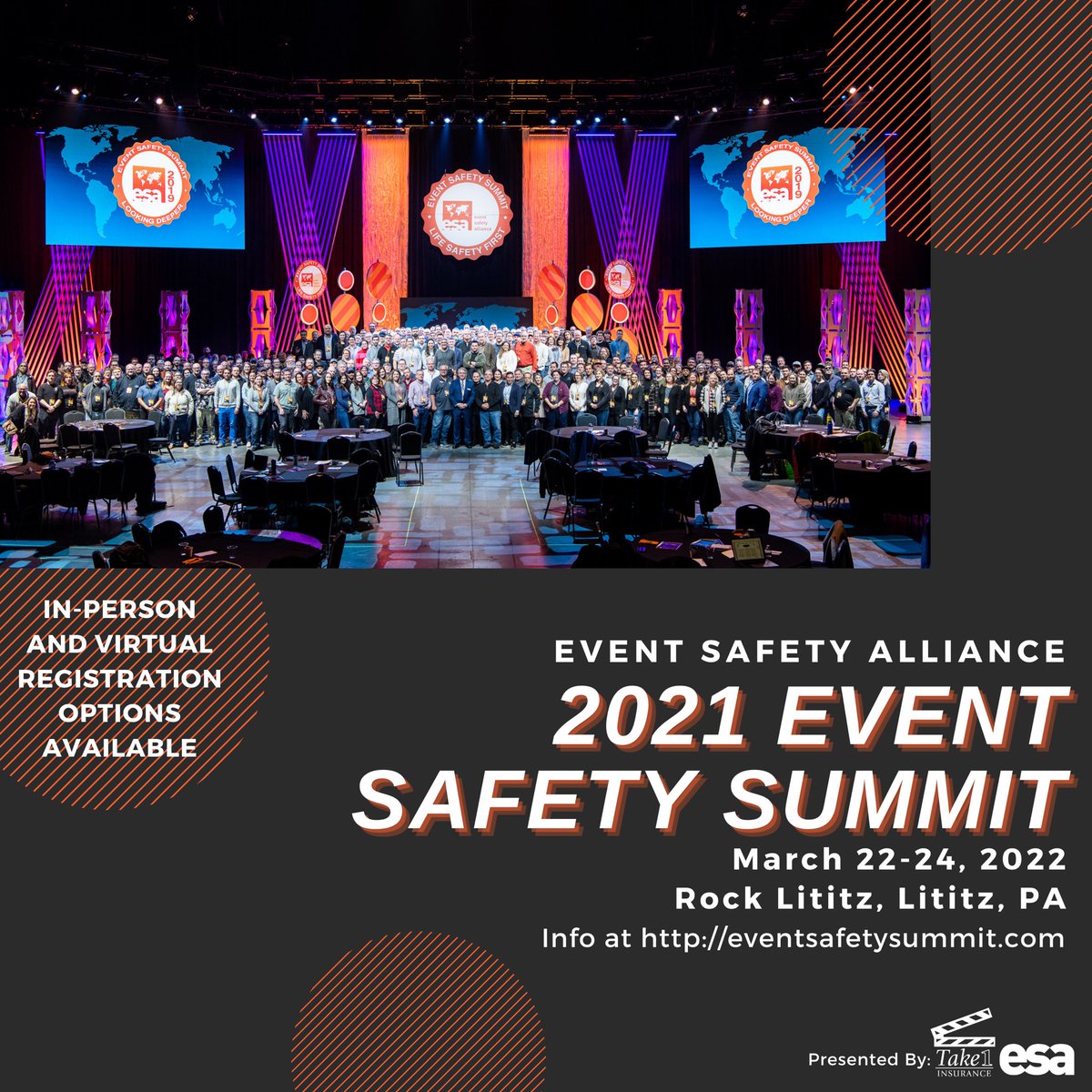 EventSafety4All's tweet photo. A warm welcome to ESA’s new followers. We appreciate the support &amp; are excited that you’ve joined our mission to make safety the heart of the live event industry. To let you know, ESA’s annual Event Safety Summit is happening this upcoming March 22-24, 2022. Read more below. https://t.co/z8PMz3vB40
