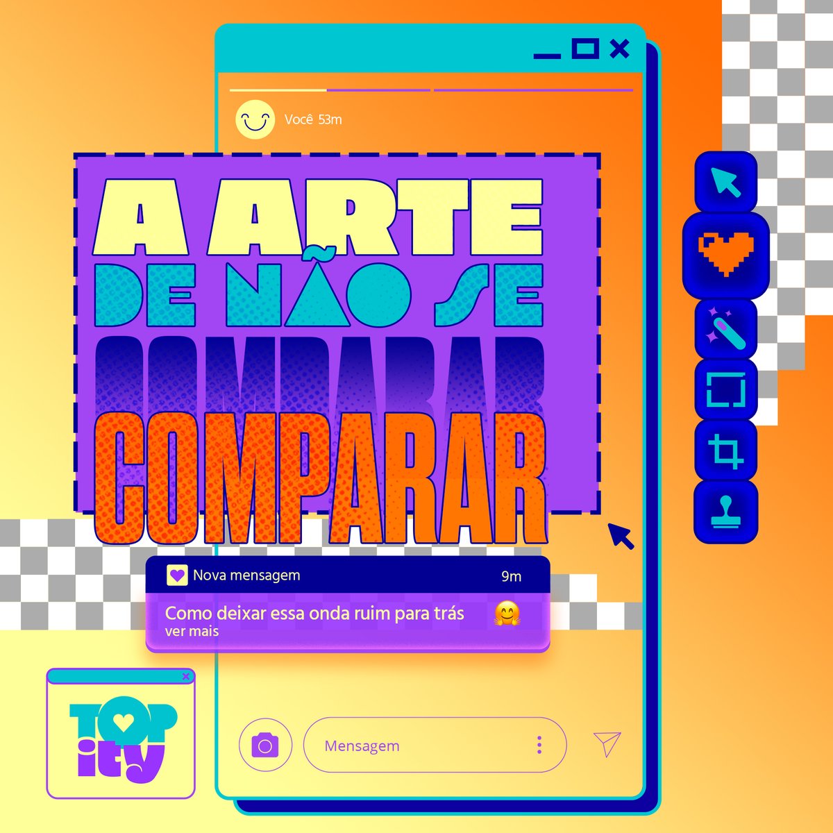 unicefbrasil's tweet photo. ✨ A Arte de Não Se Comparar ✨
No desafio A Arte de Não Se Comparar você aprende várias manhas que vão te ajudar a não entrar na noia da comparação. 
No #Topity, você fortalece sua autoestima por meio de 8 desafios. 
Jogue agora: https://t.co/WpDXXk7qhi https://t.co/mRHKumlapw
