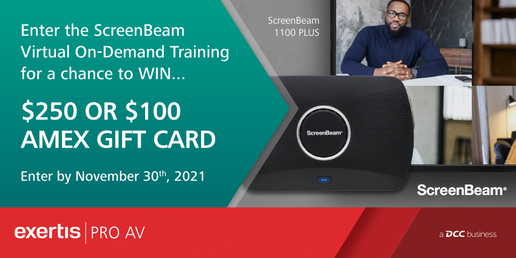 Enter the <a href="/ScreenBeam/">ScreenBeam</a> Virtual On-Demand Training by the end of November for a chance to WIN a $250 or $100 AMEX gift card. 

1. Watch the 2 minute video
2. Submit your video quiz questions

Visit ow.ly/8VLT50GEGwk to get started! US only.
...
#ProAV #AVnews #AVtweeps
