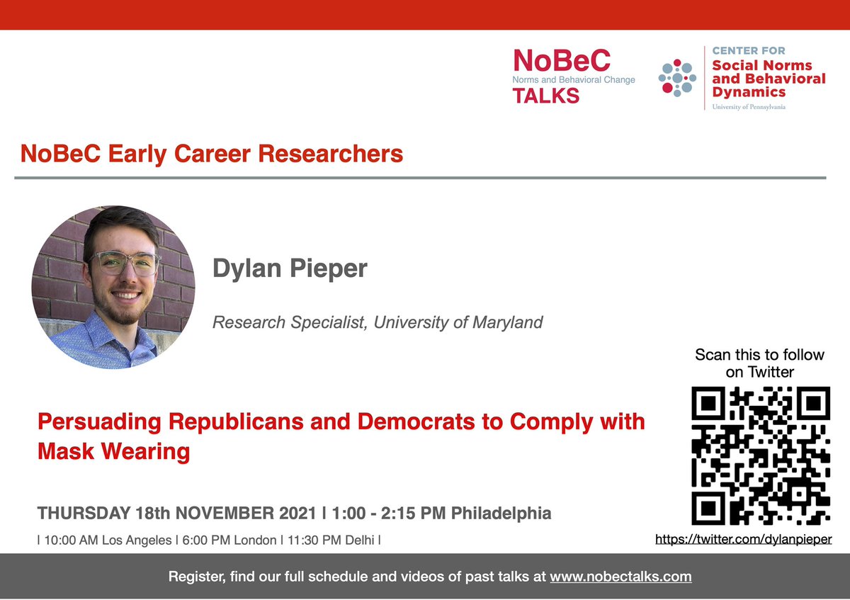 eugen_dimant's tweet photo. 🔥 excited to feature the fantastic @yanchen at this week’s @penn_csnbd https://t.co/s11uhUa8Fq: “Role of group identity in political polarization”
(👀 @BrendanNyhan @ylelkes)
Plus an ECR talk by @dylanpieper on nudging Dems & Reps mask-wearing (w/ @MicheleJGelfand) #EconTwitter https://t.co/Tk8m2shOU1
