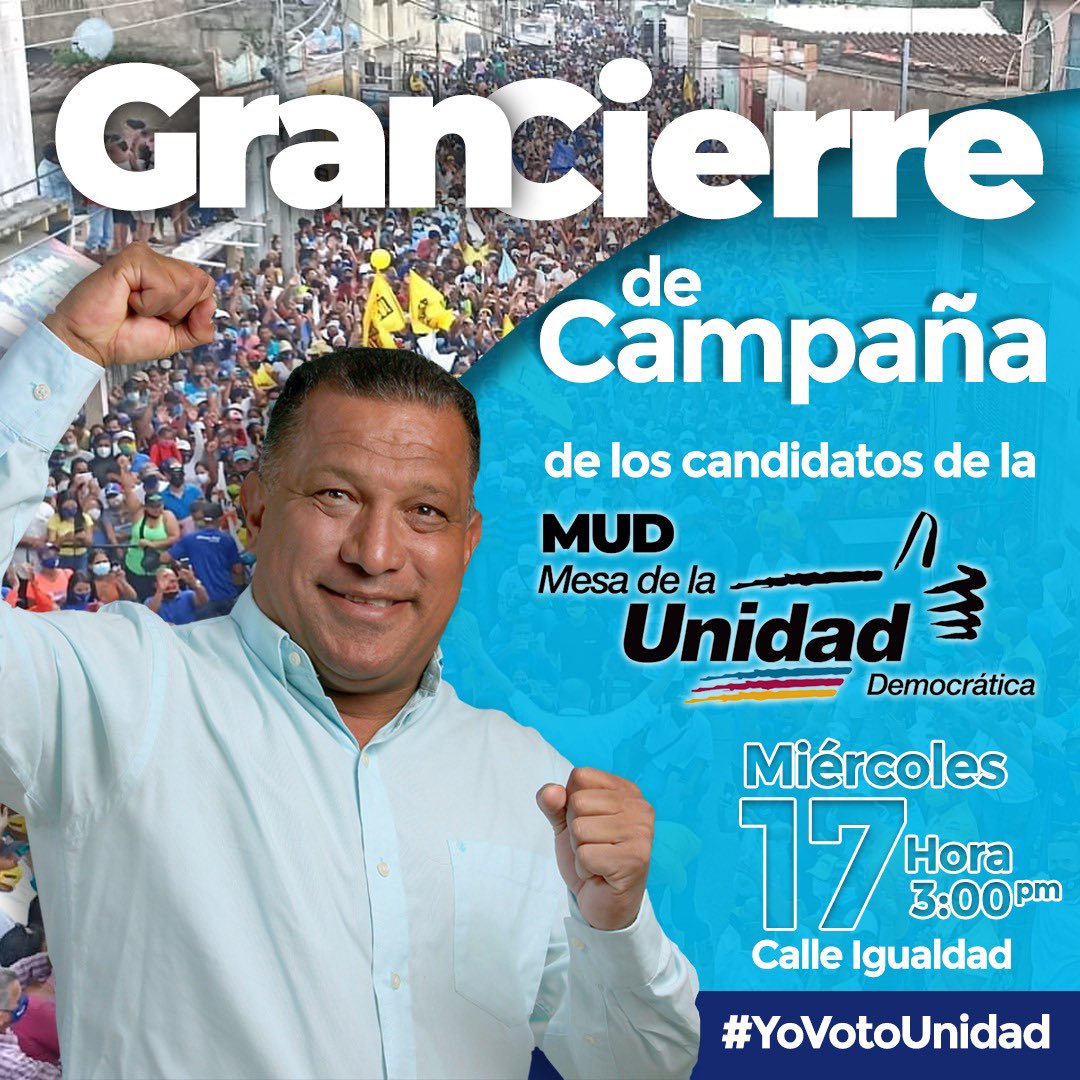 alfreditodiaz's tweet photo. ¡GRAN CIERRE DE CAMPAÑA!
Todos invitados para el día miércoles a las 4pm en la calle Igualdad. Vamos con todo NUEVA ESPARTA, somos un pueblo sabio y del tamaño del compromiso. A votar el 21N por la MUD UNIDAD. Vamos a ganar. https://t.co/nZKU8HLsWO