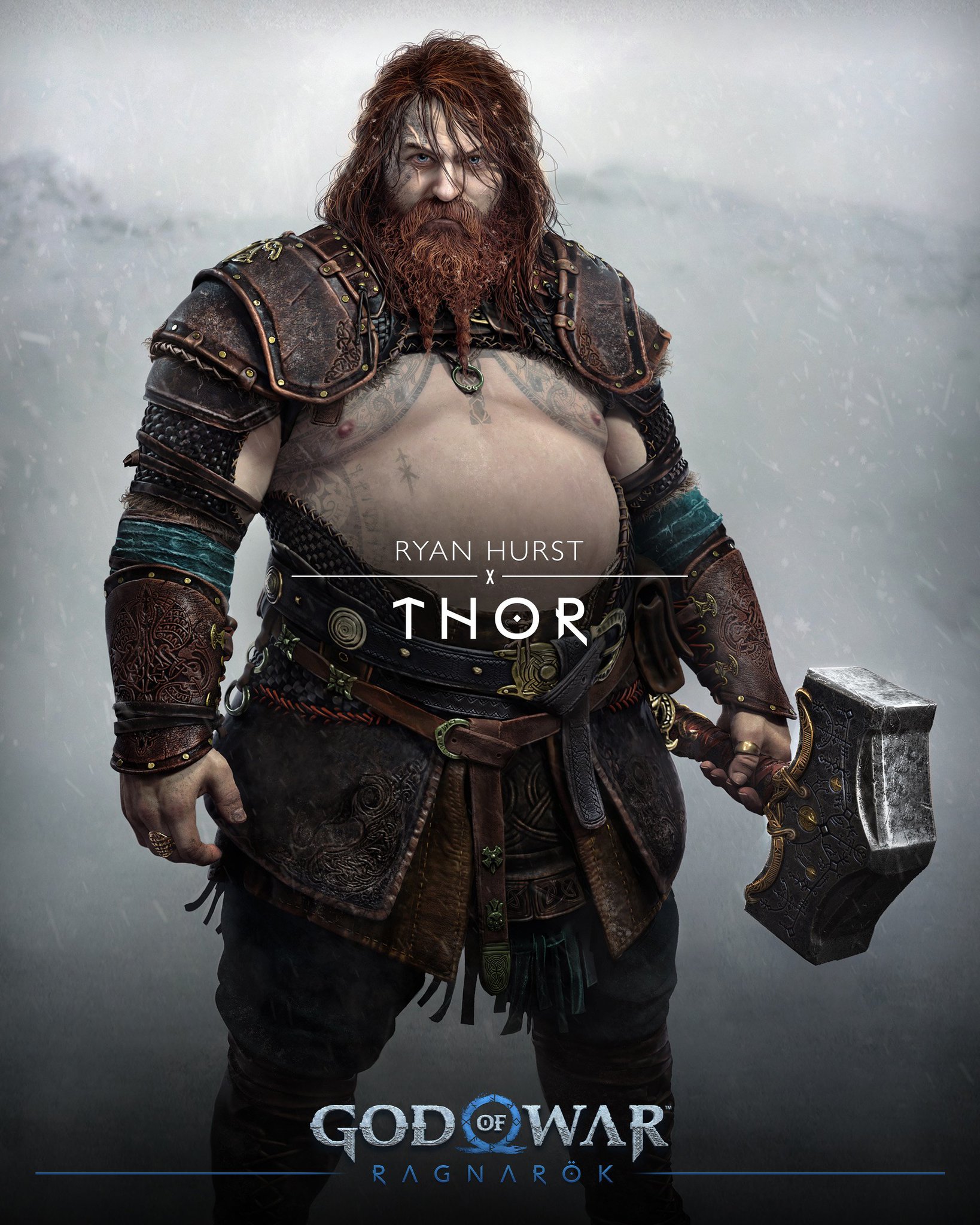 Visual de Thor em God of War Ragnarok em arte oficial divide