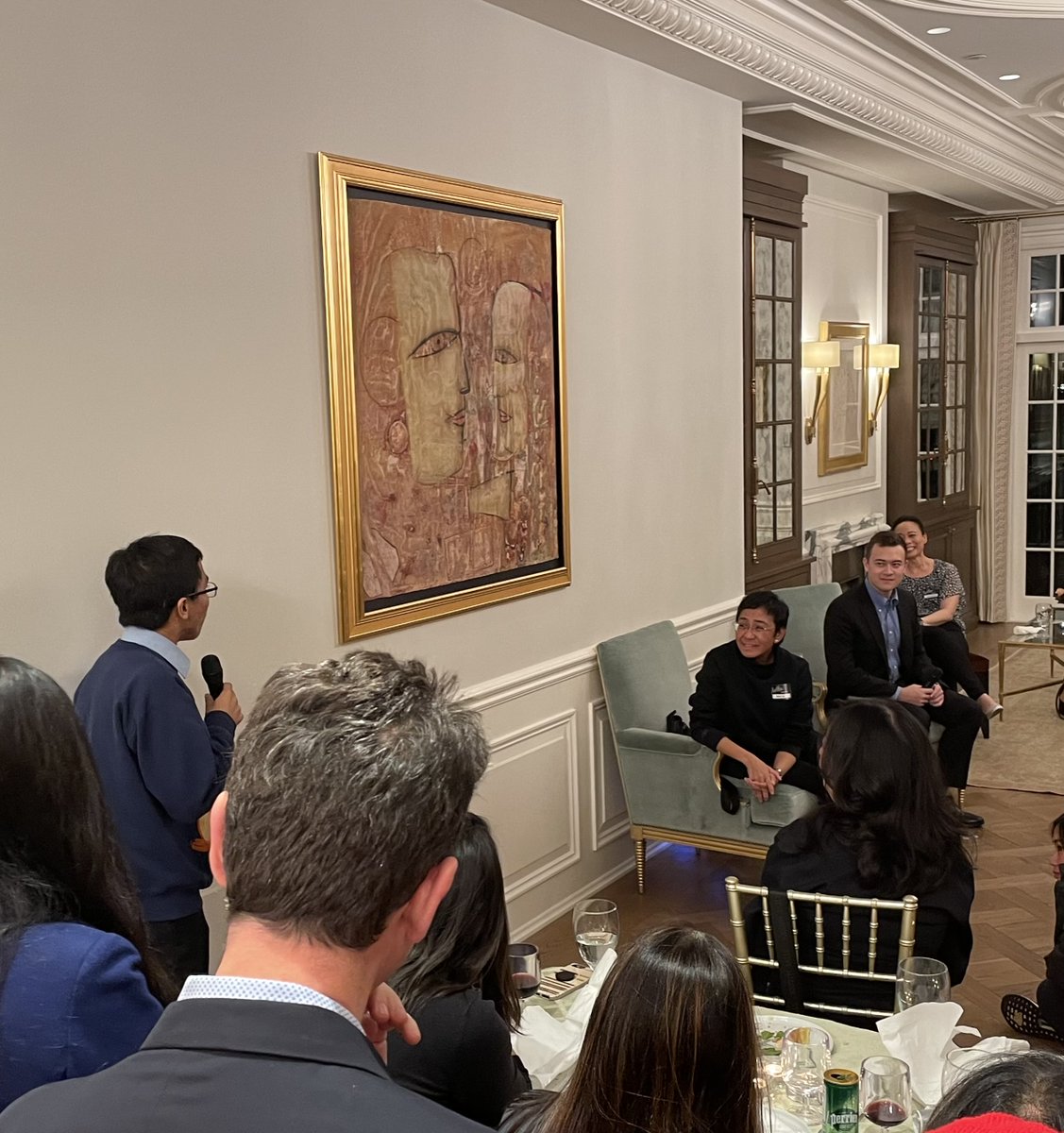 jeromellara's tweet photo. Rizal writes in Noli, "In the Philippines, you are not considered to be honorable unless you have been to jail." For me, that is @NobelPrize Laureate @mariaressa. It was a huge honor to meet you again last night with my @RadInstitute Fellow @LysleyTenorio! @rapplerdotcom @WHRB https://t.co/KDlfQyHg3n