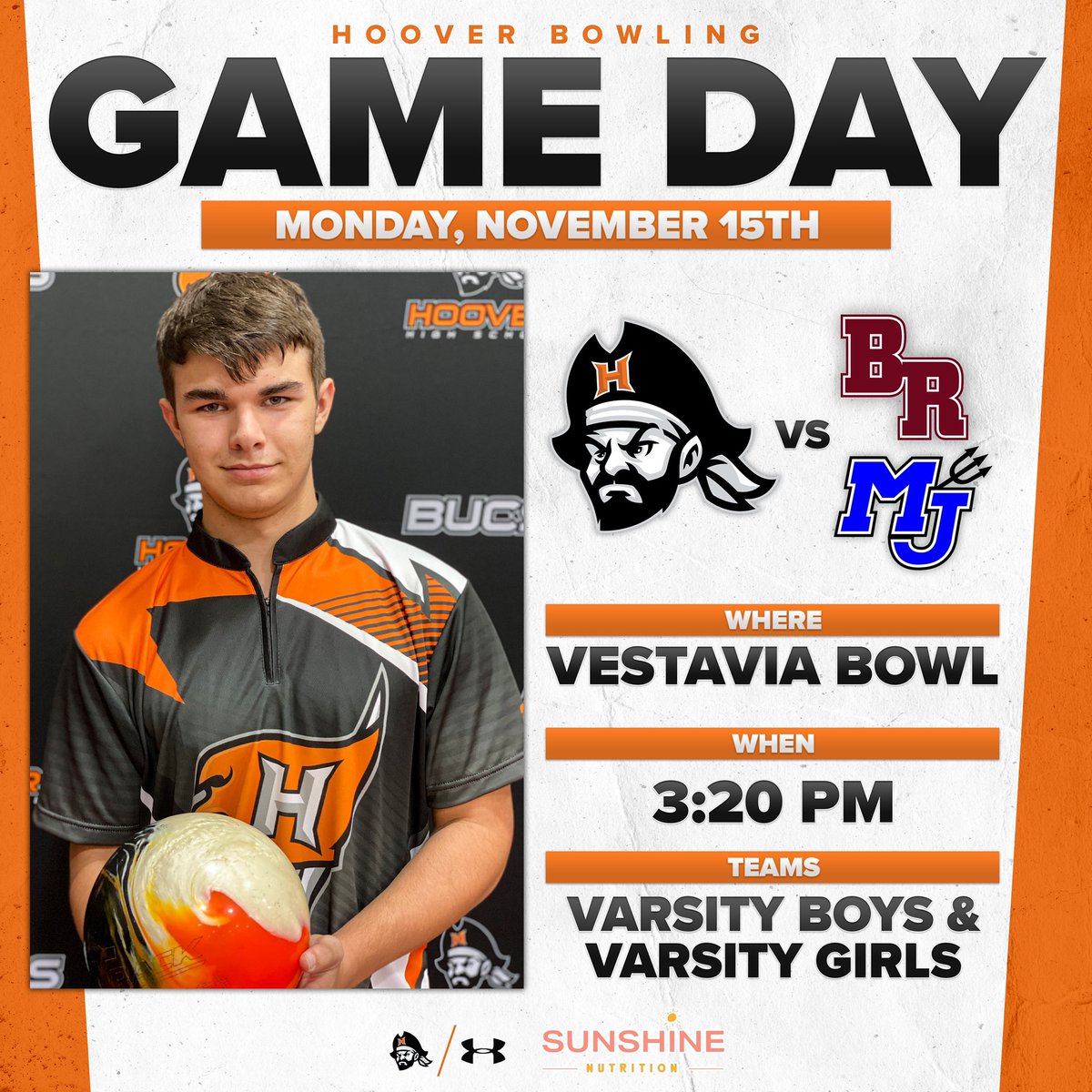 hhsbucsbowling's tweet photo. We have a big tri-match today at Vestavia Bowl. Head to @sunshinenutritionhvr and grab a loaded tea before you cheer on the Bucs! #sailsup #pinsdown #unf1n1shed https://t.co/E2DKf4OAz3