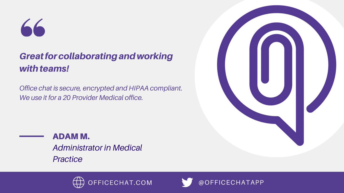 Office chat is secure, encrypted and #HIPAA compliant #business communication tool.

bit.ly/2YrCBzM