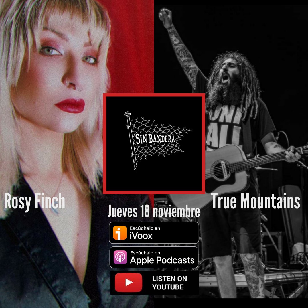 SinBanderaRadio's tweet photo. Este jueves programa #4 de #sinbanderaradio ❌🏴

@rosyfinchband - #TrueMountains

En iVoox, Apple Podcasts y Youtube

#masalladeladistorsion #podcast https://t.co/LobAwRWWm7