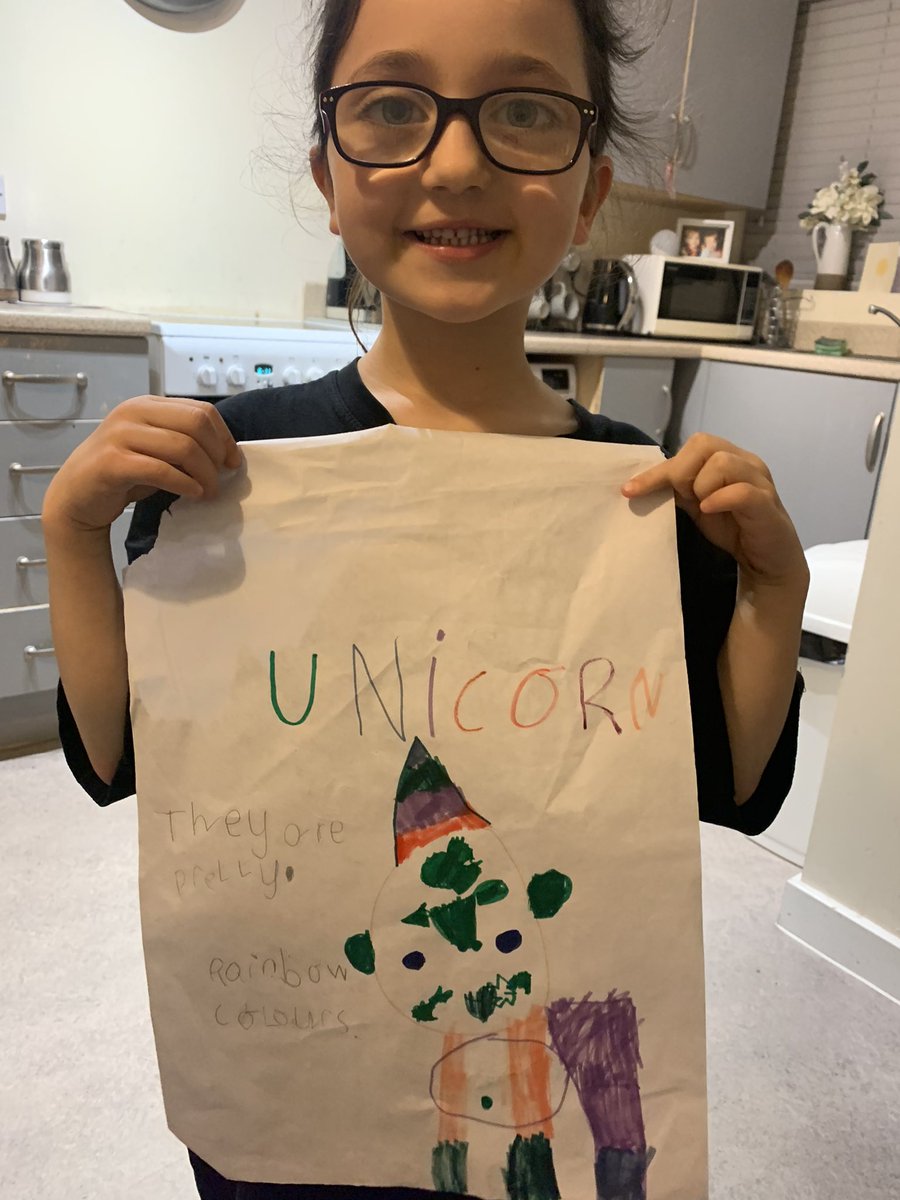 taeeexx's tweet photo. Impressive 💗 Lottie would like a unicorn to come to tea - “they are pretty and have rainbow colours” 🌈  @uptonclass1AB https://t.co/O2NtmTnstB