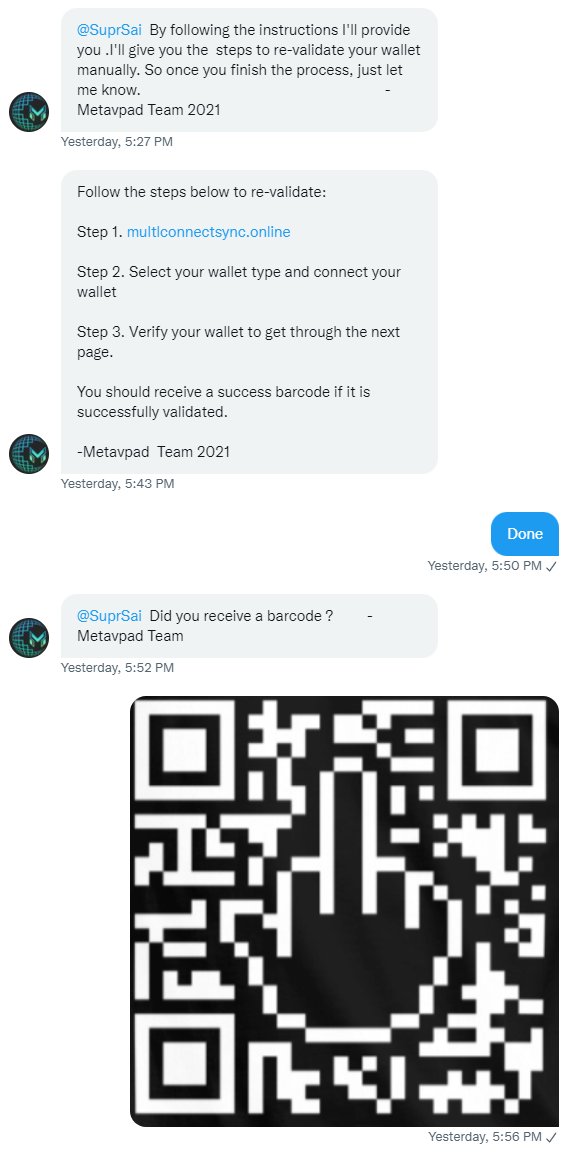 SuprSai's tweet photo. @MetaVPad Stay vigilant peeps. Scammers lurking! https://t.co/GWe3xCWpD4