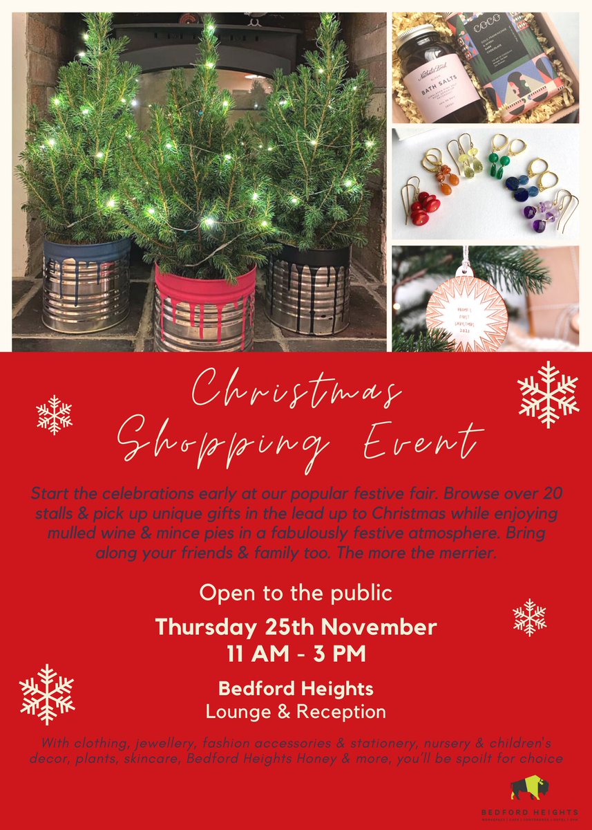 bedfordheight's tweet photo. 🎄🎅 𝑪𝒉𝒓𝒊𝒔𝒕𝒎𝒂𝒔 𝒔𝒉𝒐𝒑𝒑𝒊𝒏𝒈 𝒆𝒗𝒆𝒏𝒕 - Thursday 25th November, 11am - 3pm @bedfordheight 

Pop the date in your diary &amp; bring along a friend or two to join the #festivities

❄ Open to the public as well as our resident businesses ❄

#bedford #shoplocal https://t.co/vBcJOAUme4