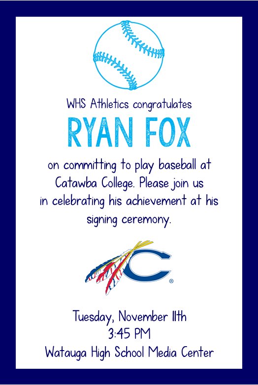 wataugaboosters's tweet photo. ⚾️🖊⚾️ Join us in celebrating @RYFOX15’s commitment to play baseball for Catawba College!

@BaseballWatauga @WataugaPioneers @WHSPioneerPride @CatawbaBaseball https://t.co/gKpGCQoSzS