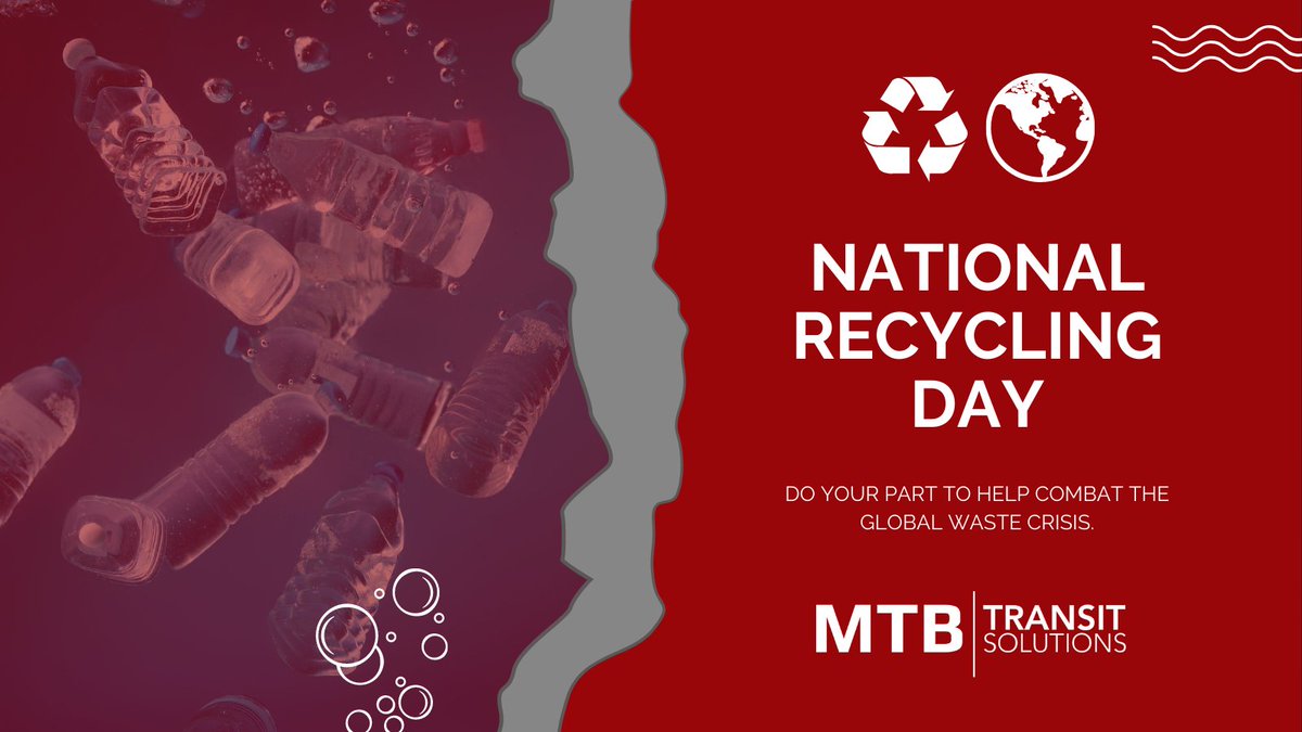 Today is National #Recycling Day! ♻️

We encourage everyone to be aware of the importance of recycling and do your part in helping to global the combat waste crisis. 

See how we do our part to support Canada's sustainability: mtbtransitsolutions.com